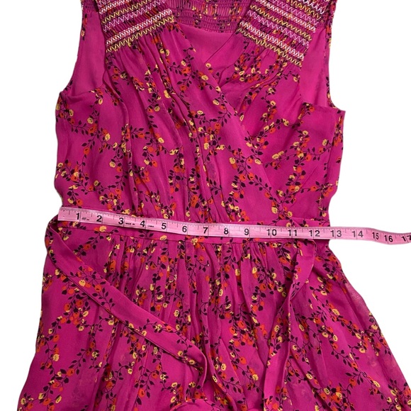 Diane Von Furstenberg DVF Silk Wrap Smocked Ditsy Floral Pink Midi Dress 6 - Picture 13 of 16